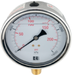 L100 (100mm Liquid Filled Pressure Gauge, lower mount)